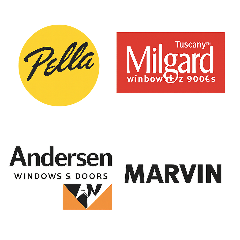 logos of Pella Milgard Anderson and Marvin